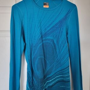 Icebreaker Long Sleeve Merino Top in Teal with Peacock Graphic